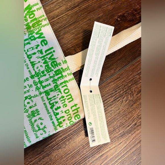 NWT AVEDA Certified Organic Cotton tote. Green & ivory. - Picture 5 of 9